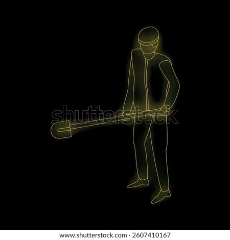 Neon sign illustration of a construction worker holding a shovel