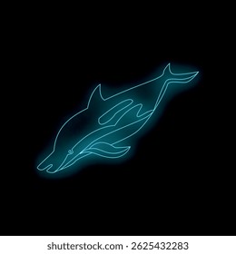 Neon sign illustration of a dolphin swimming underwater, representing concepts such as wildlife, ocean conservation, and marine biology