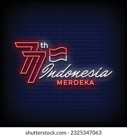 Neon Sign indonesia independence day with brick wall background vector