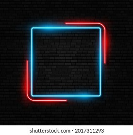 Señal de neón aislada en el fondo de la pared de ladrillo. Signo de neón retro. Borde de la lámpara de lomo o halógeno.