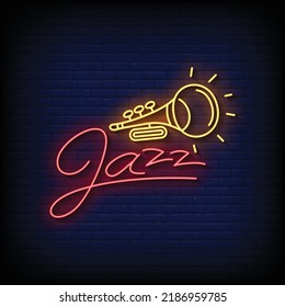 Neon Sign jazz with Brick Wall Background Vector