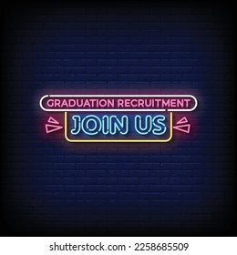 Neon Sign join us with brick wall background vector