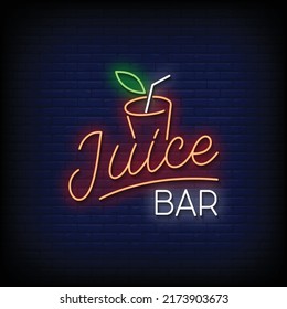 Neon Sign Juice Bar with Brick Wall Background Vector