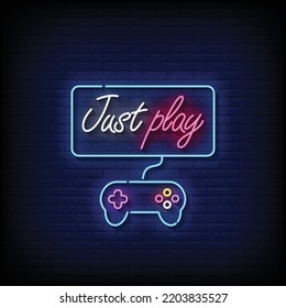 Neon Sign just play with Brick Wall Background vector