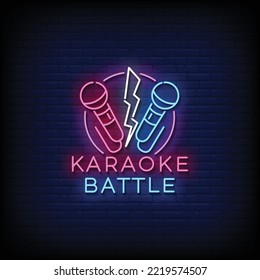 Neon Sign karaoke battle with brick wall background vector