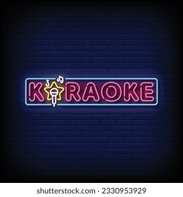 Neon Sign karaoke with brick wall background vector