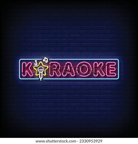 Neon Sign karaoke with brick wall background vector