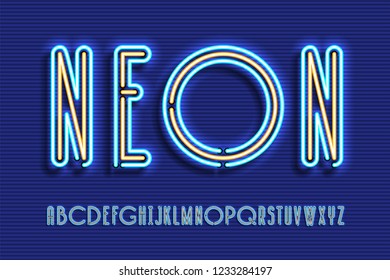 Neon sign lamp font design, alphabet, character set, typeface, typography, Electricity light retro letters. Vector illustration