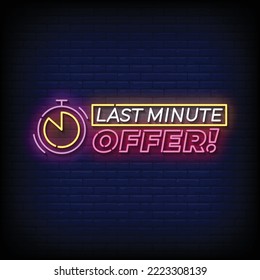 Neon Sign last minute offer with brick wall background vector