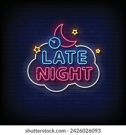 Neon Sign late night with brick wall background vector