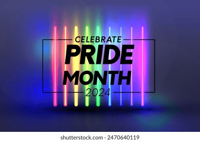 Neon sign. LGBT neon signs logo vector design template. Celebrate Pride Month 2024 Label, light banner design element colorful modern design trend, night bright advertising. Vector bright sign.