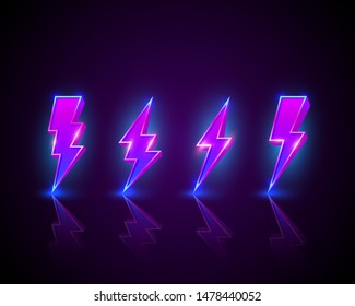 Neon Sign Of Lightning Signboard On The Black Background. Vector Illustration