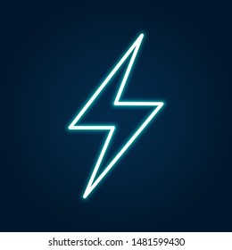 Neon sign of lightning signboard on the blue background. Vector illustration