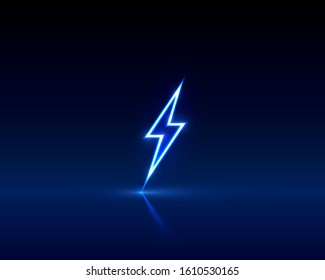 Neon sign of lightning signboard on the black background. Vector illustration