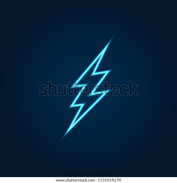 Neon sign of lightning signboard on the blue\
background. Vector\
illustration