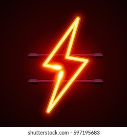 Neon Sign Of Lightning. Vector Illustration