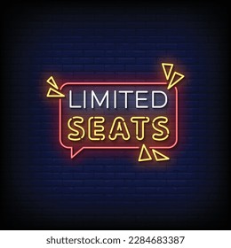 Neon Sign limited seats with brick wall background vector