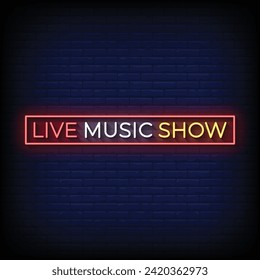 Neon Sign live music show with brick wall background vector