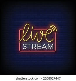 Neon Sign live stream with Brick Wall Background vector