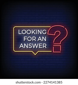 Signo de neón buscando una respuesta con el vector de fondo de pared de ladrillo