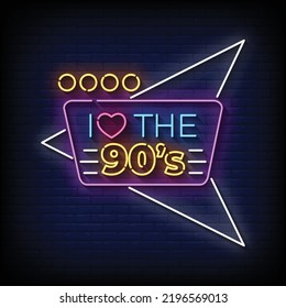 Neon Sign I love 90s mit Background Vektorgrafik von Brick Wall