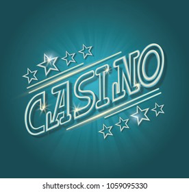 Neon sign, luminous word CASINO on dark background, vector.