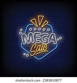 Neon Sign mega sale with brick wall background vector