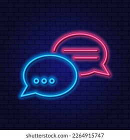 Neon sign message in chat, the interlocutor is typing the answer. Chat template in the application. Social network and communication concept