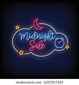 Neon Sign midnight sale with brick wall background vector - Shutterstock ID 2337017259
