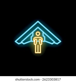 Neon sign of a military person standing under the outline of a stealth bomber aircraft