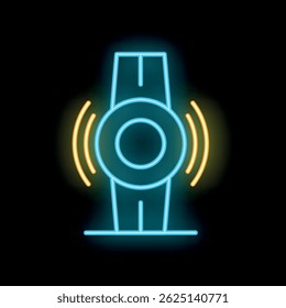 Neon sign of a modern smart watch emitting vibrations, a colorful and futuristic concept for wearable technology