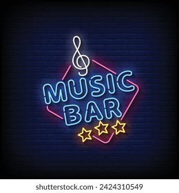 Neon Sign music bar with brick wall background vector