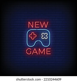 Neon Sign new game with Brick Wall Background vector