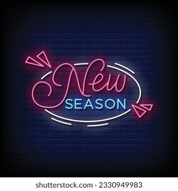 Neon Sign new season with brick wall background vector