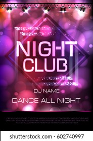 Neon sign. Night club disco party poster