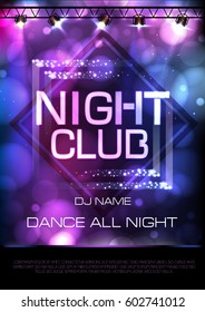 Neon sign. Night club disco party poster