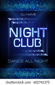 Neon sign. Night club disco party poster