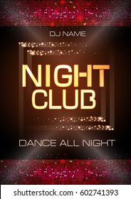 Neon sign. Night club disco party poster