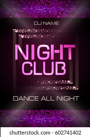 Neon Sign. Night Club Disco Party Poster