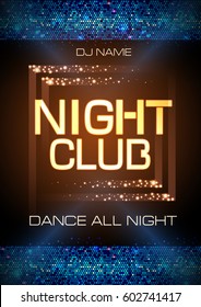 Neon sign. Night club disco party poster