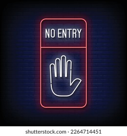Neon Sign no entry with brick wall background vector