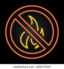 Neon sign no fire, modern glowing banner design, colorful trend of modern design on a black background. Vector illustration.