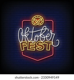 Neon Sign oktober fest with brick wall background vector