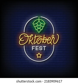 Neon Sign oktober festival with Brick Wall Background Vector