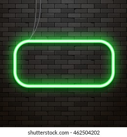 Neon sign on a brick wall. Neon glowing decoration in the night.