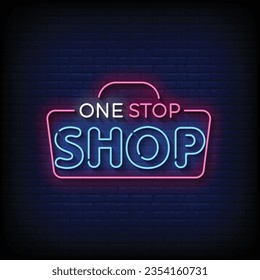 Neon Sign one stop shop with brick wall background vector