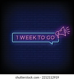 Neon Sign one week to go with brick wall background vector