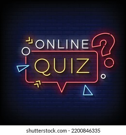 Neon Sign Online Quiz With Brick Wall Background Vector