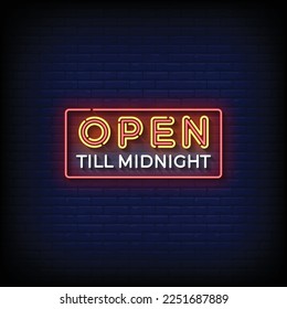 neon sign open till midnight with brick wall background vector illustration - Shutterstock ID 2251687889