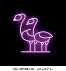 Neon sign of a pair of pink flamingos standing side by side